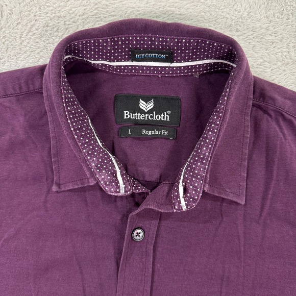 Buttercloth Other - Buttercloth Icy Cotton Mens Large Purple S/S Stretch Button Up Shirt Casual EUC